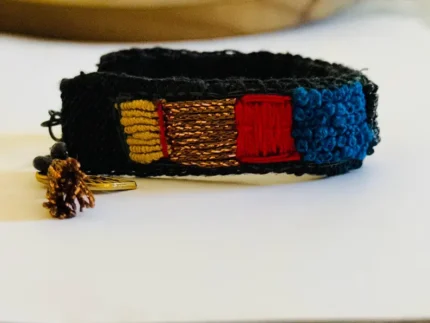 Handmade Embroidered Fabric Bracelet: Adjustable Boho Jewelry