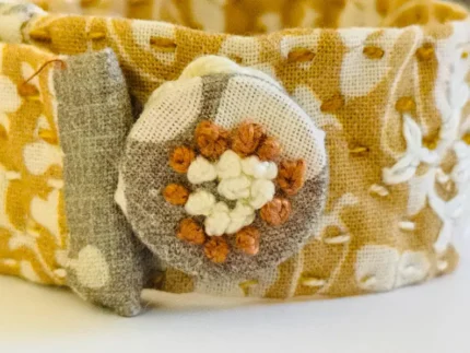 Handmade Embroidered Fabric Bracelet: Unique Floral Jewelry