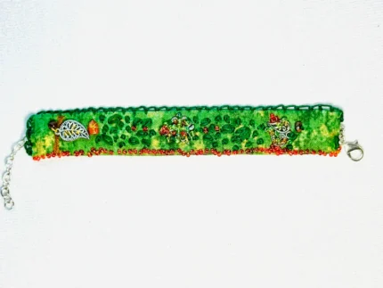 Handcrafted Embroidered Fabric Bracelet: Beaded Adjustable Jewelry