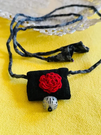 Handmade Braided Fabric Necklace: Embroidered Pendant, Boho Jewelry